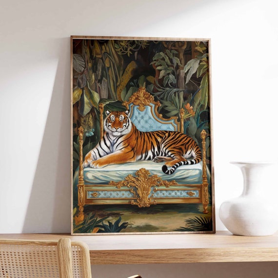 Indian Tiger Poster Indian Print Tiger Art Jungle Print Tropical Decor Animal Poster Animal Print Botanical Poster Tiger Art
