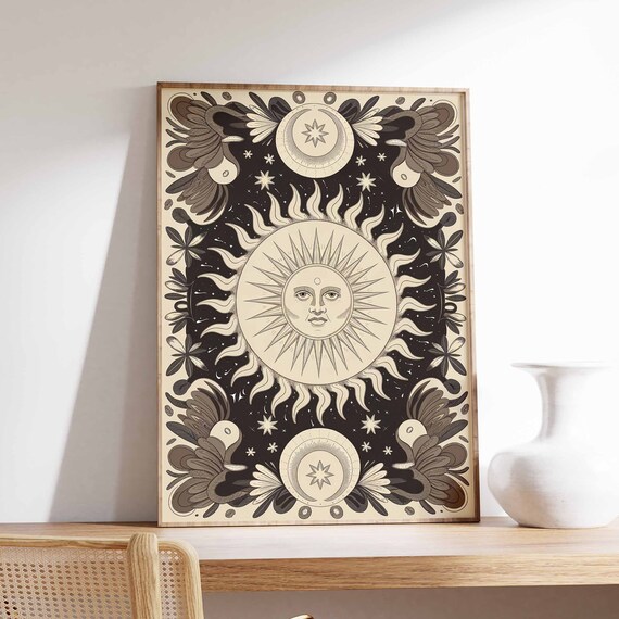 Vintage Celestial Sun Moon and Stars Astrology Art Deco Poster