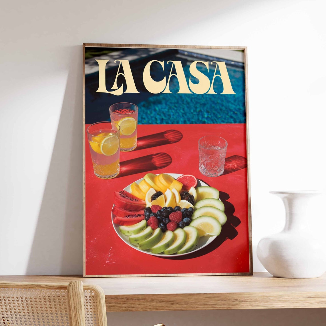 La Casa Red Table Fruit Platter Poolside Lemonade Retro Poster