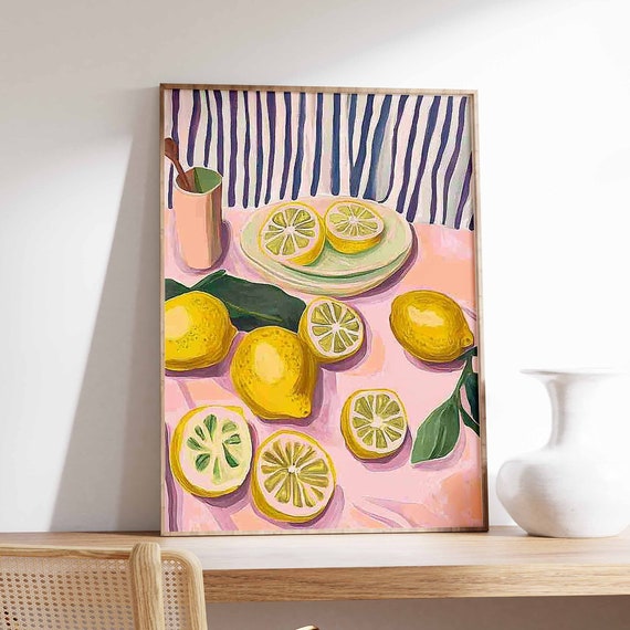 Lemons Poster Tropical Decor Lemon Print Kitchen Wall Art Boho Art Retro Food Art Kitchen Poster Kitchen Decor Food Poster Food Art