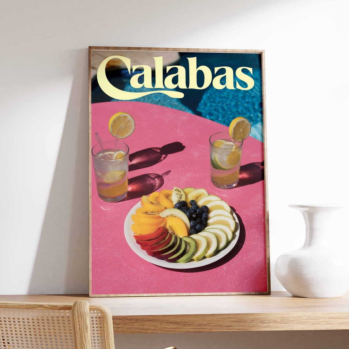 Calabasas Retro Pink Poolside Fruit Platter Lemonade Art Poster