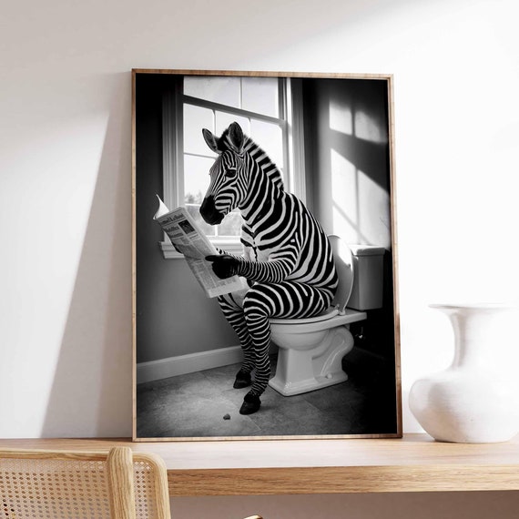 Funny Zebra Poster Bathroom Decor Surreal Poster Photographic Art Funny Print Surrealist Art Animal Print Retro Decor Animal Gift