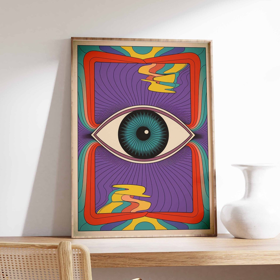 Trippy Psychedelic Eye Swirl Abstract Retro 70s Style Art Poster