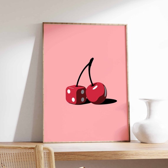 Cherry Poster Dice Print Casino Poster Fruit Art Fruit Poster Food Art Vintage Print Vintage Decor Wall Art Print Wall Decor