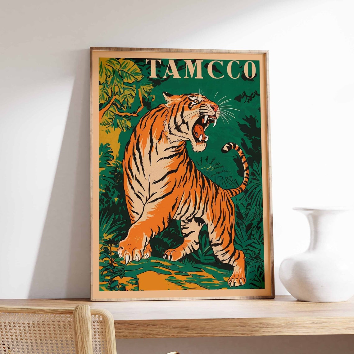 Vintage Tiger Print Indian Tiger Poster Tamco Matchbox Art Animal Print Animal Poster Animal Art Tropical Decor Jungle Art Tiger Art