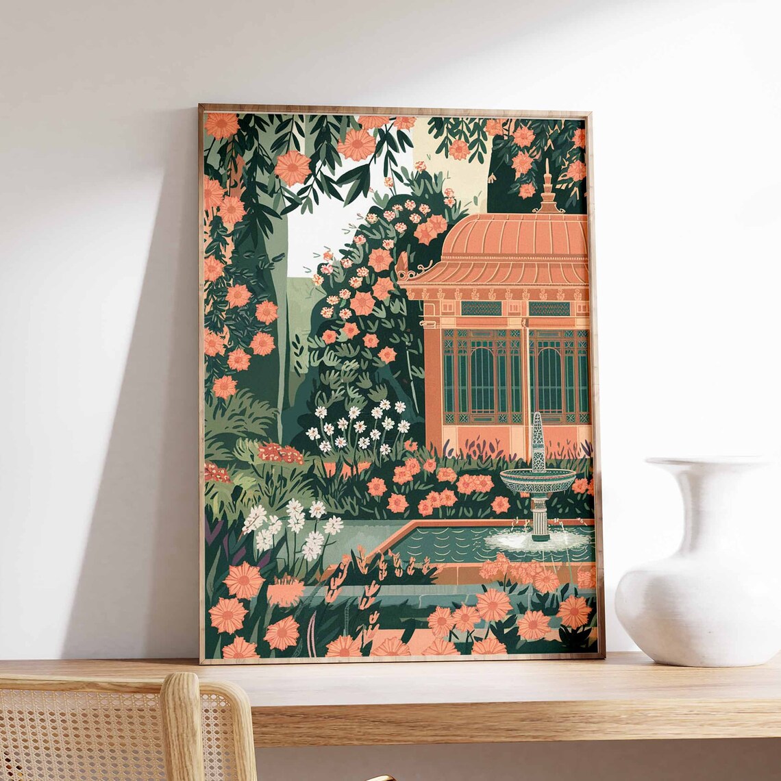 Indian Garden Pavilion Orange Blossom Fountain Artwork Poster