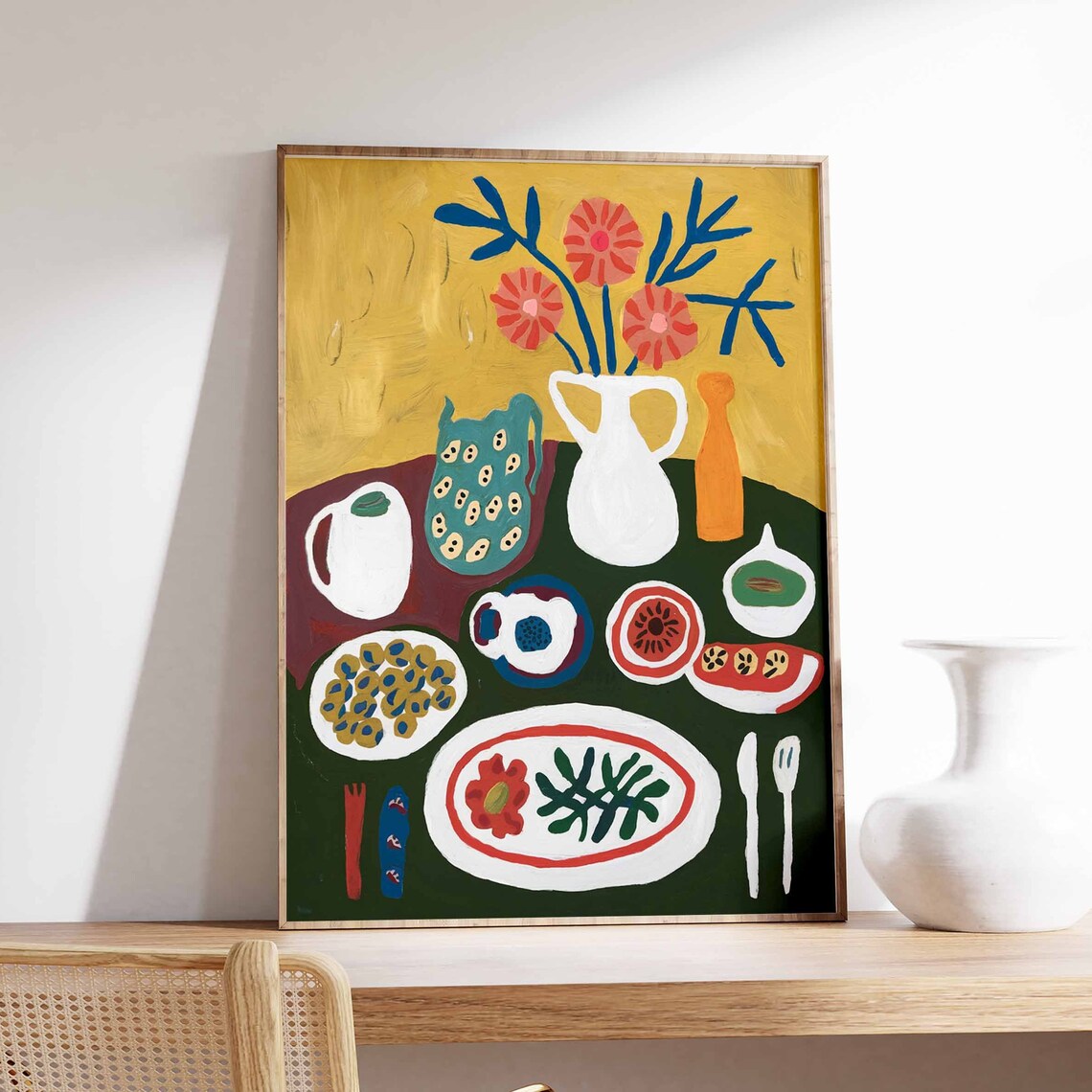 Colorful Dinner Table Still Life With Vases And Plates Art Poster
