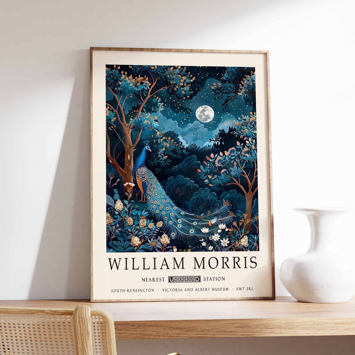 William Morris Peacock Moonlit Woodland Exhibition Art Poster