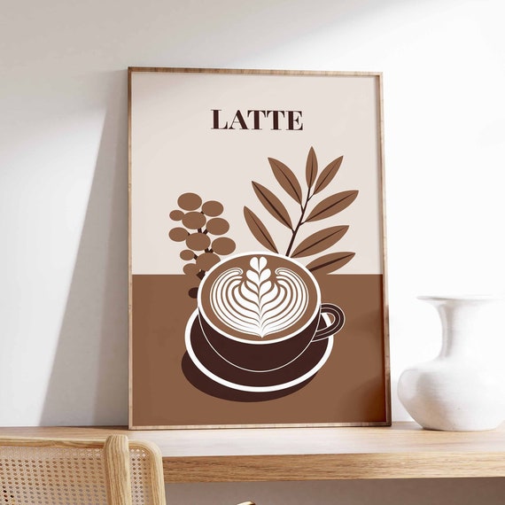 Latte Poster Coffee Print Kitchen Decor Cafe Poster Retro Drinks Art Vintage Food Print Coffee Shop Decor