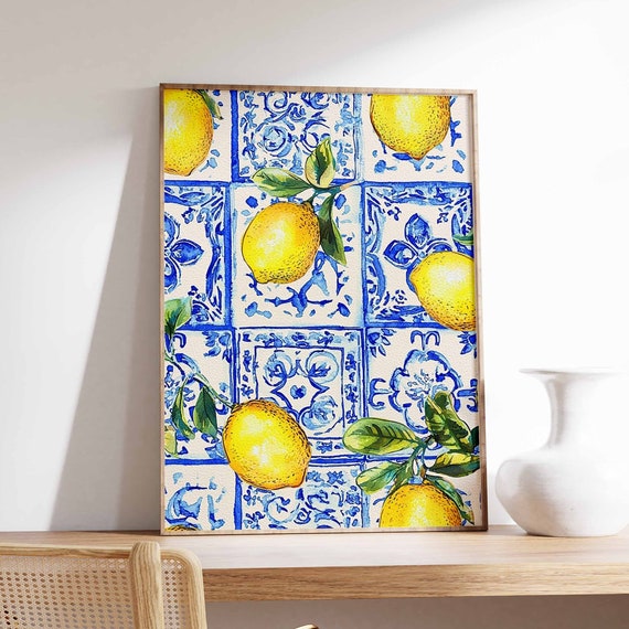 Lemons Poster Tropical Decor Lemon Print Kitchen Wall Art Boho Art Retro Food Art Kitchen Poster Kitchen Decor Food Poster Food Art