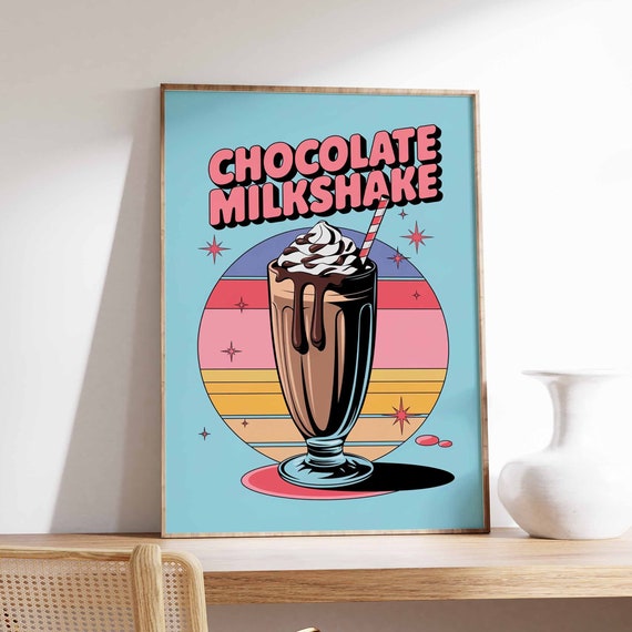 Retro Chocolate Milkshake Poster Milkshake Print Kitchen Decor Cafe Poster Retro Drinks Art Vintage Food Print Coffee Shop Decor