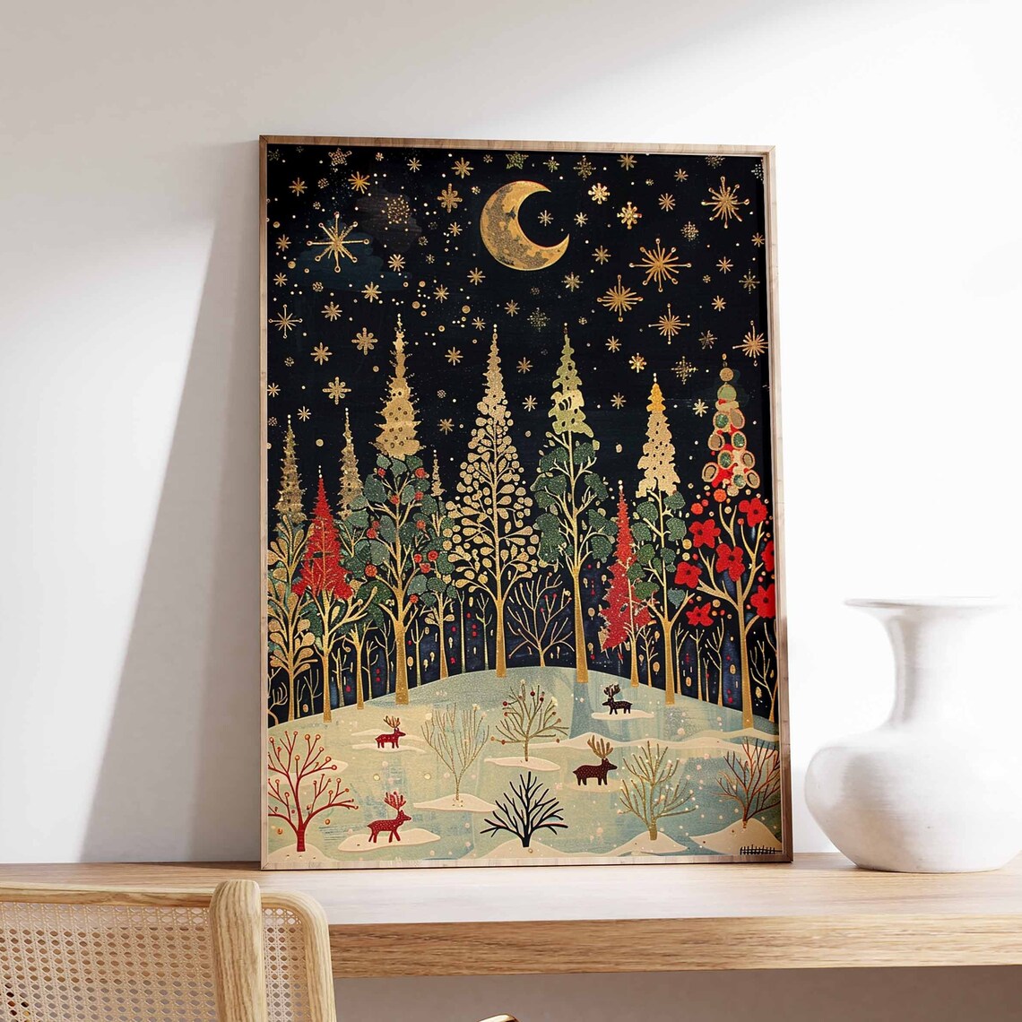Christmas Reindeer and Winter Decor Art Print