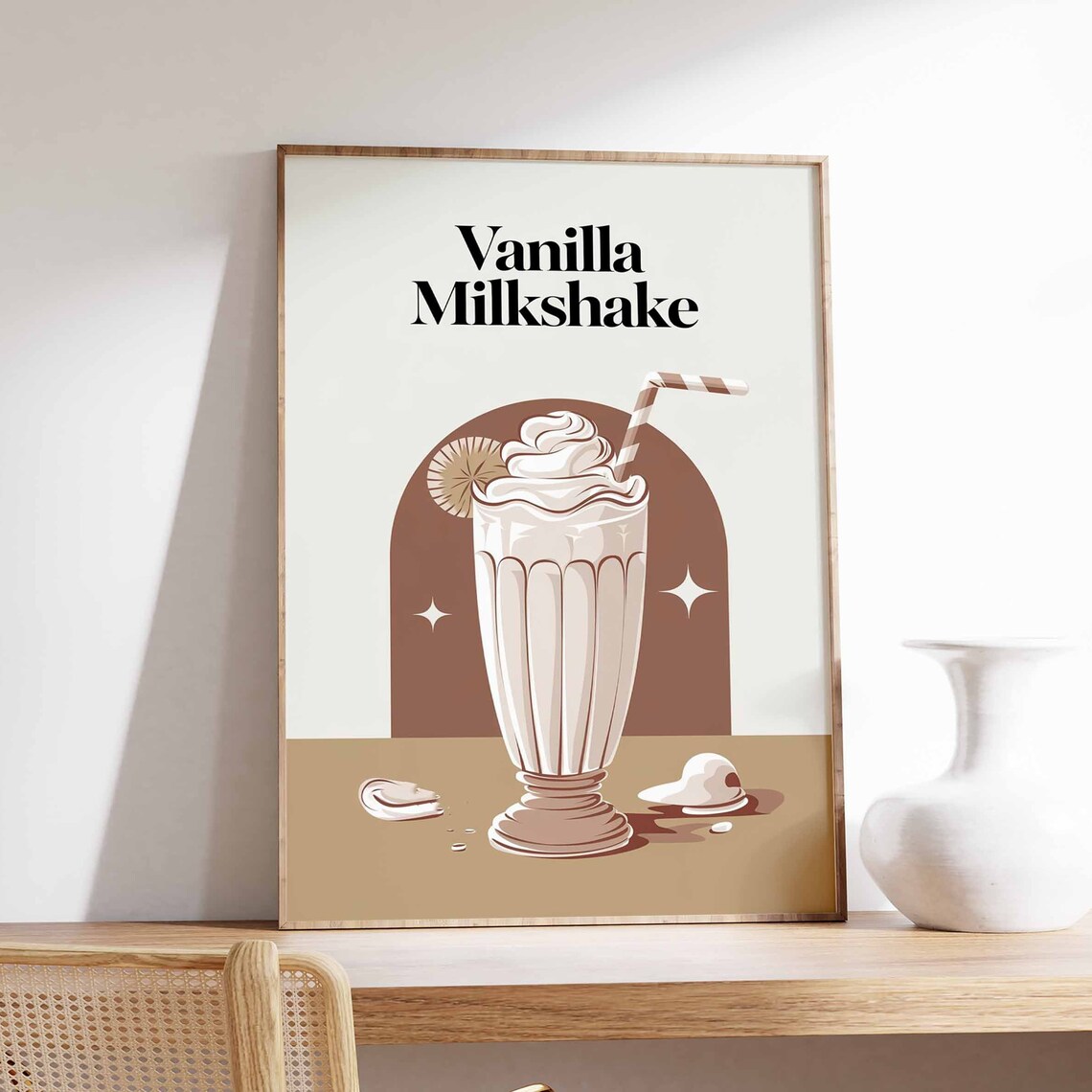 Cream Vanilla Milkshake Boho Diner Glass Illustration Cafe Poster