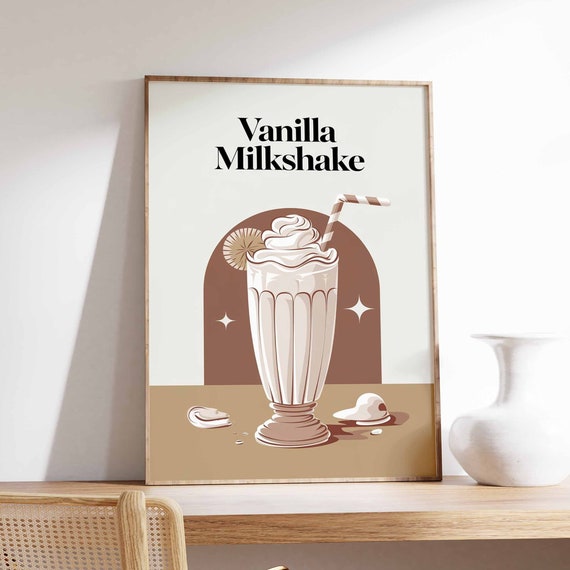 Retro Vanilla Milkshake Poster Milkshake Print Kitchen Decor Cafe Poster Retro Drinks Art Vintage Food Print Coffee Shop Decor