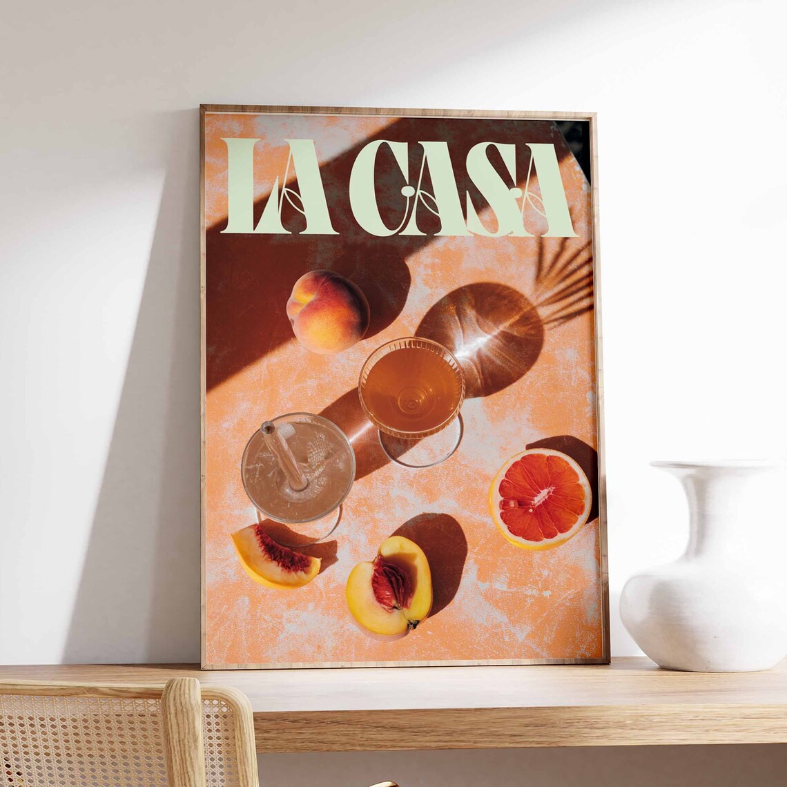 La Casa Peach Marble Table Cocktail Citrus Golden Hour Poster