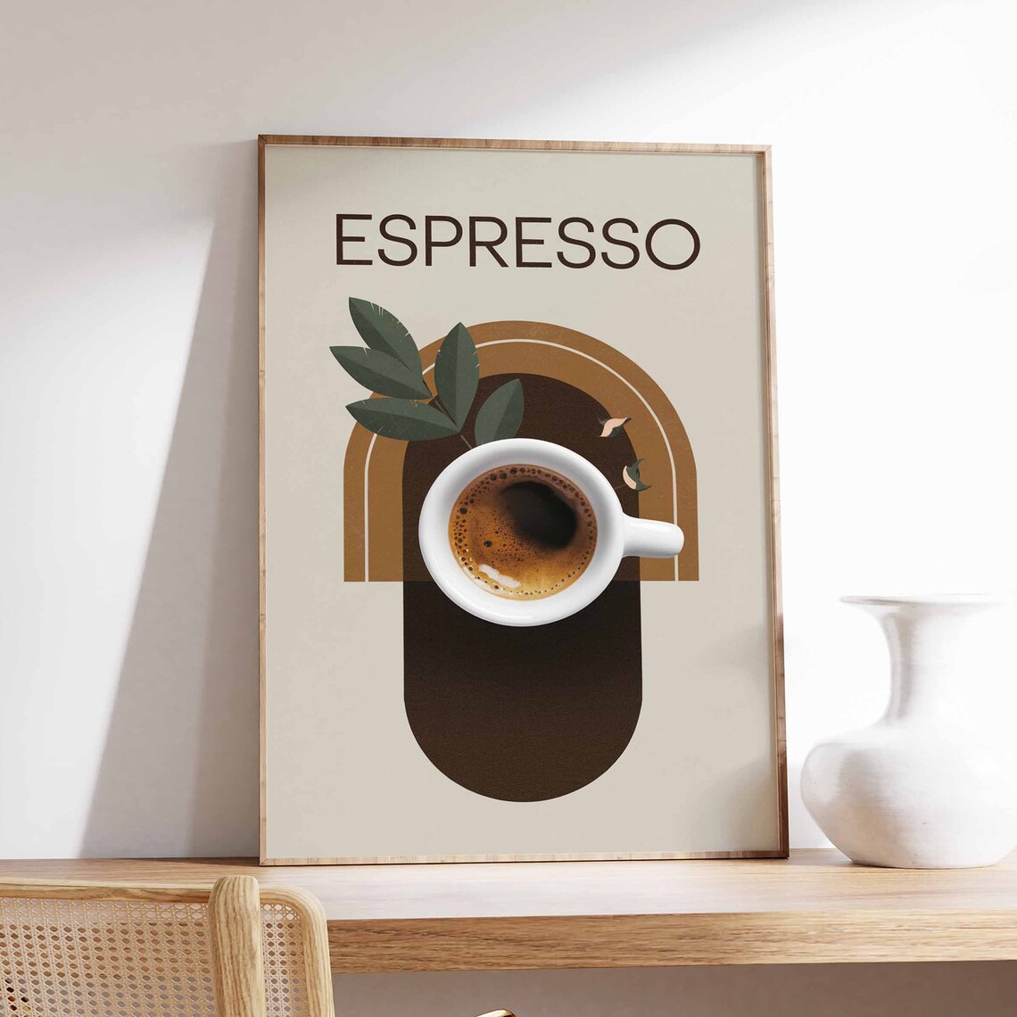 Espresso Minimalist Cup Arch Botanical Modern Coffee Wall Art