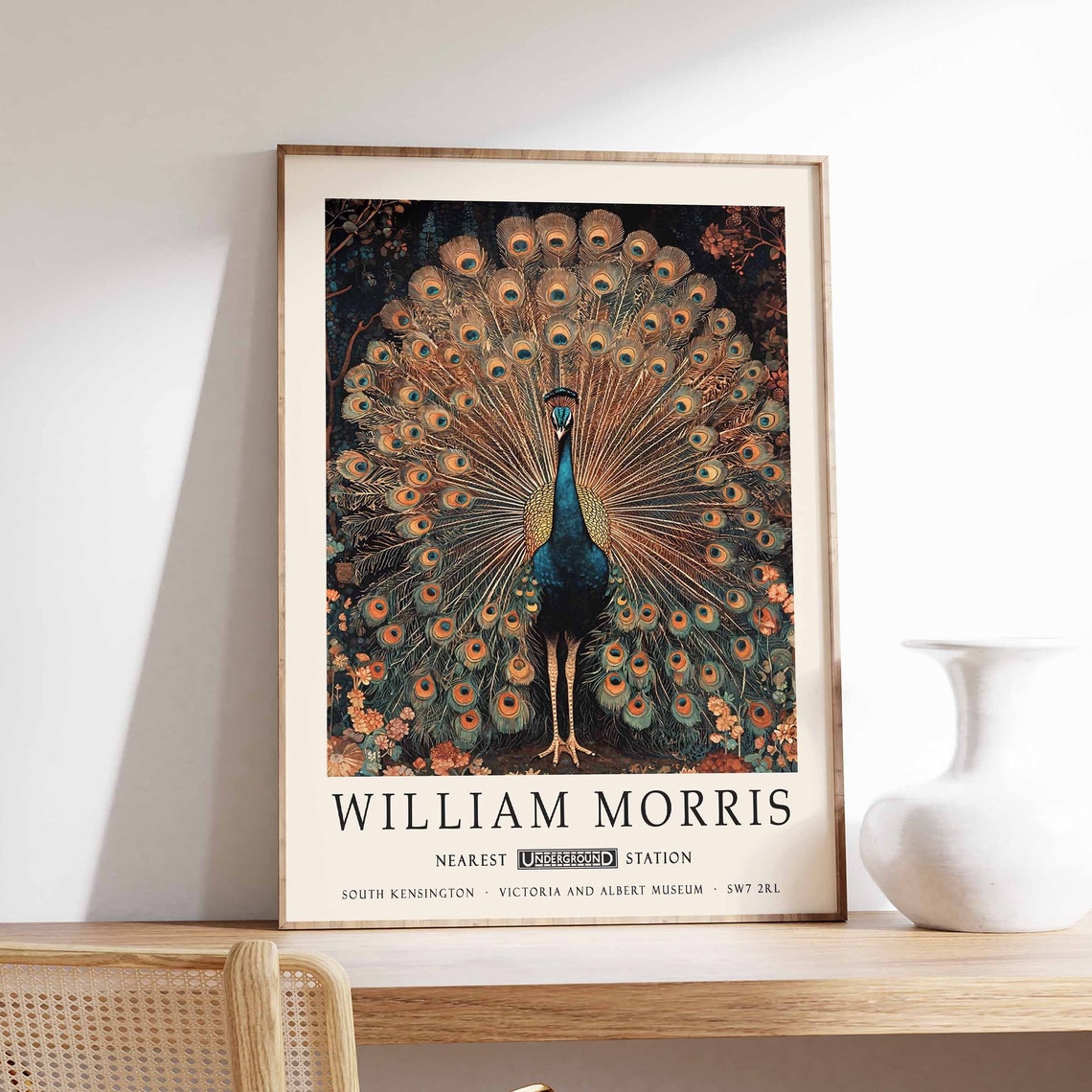 William Morris Peacock With Fully Fanned Tail Feathers Poster