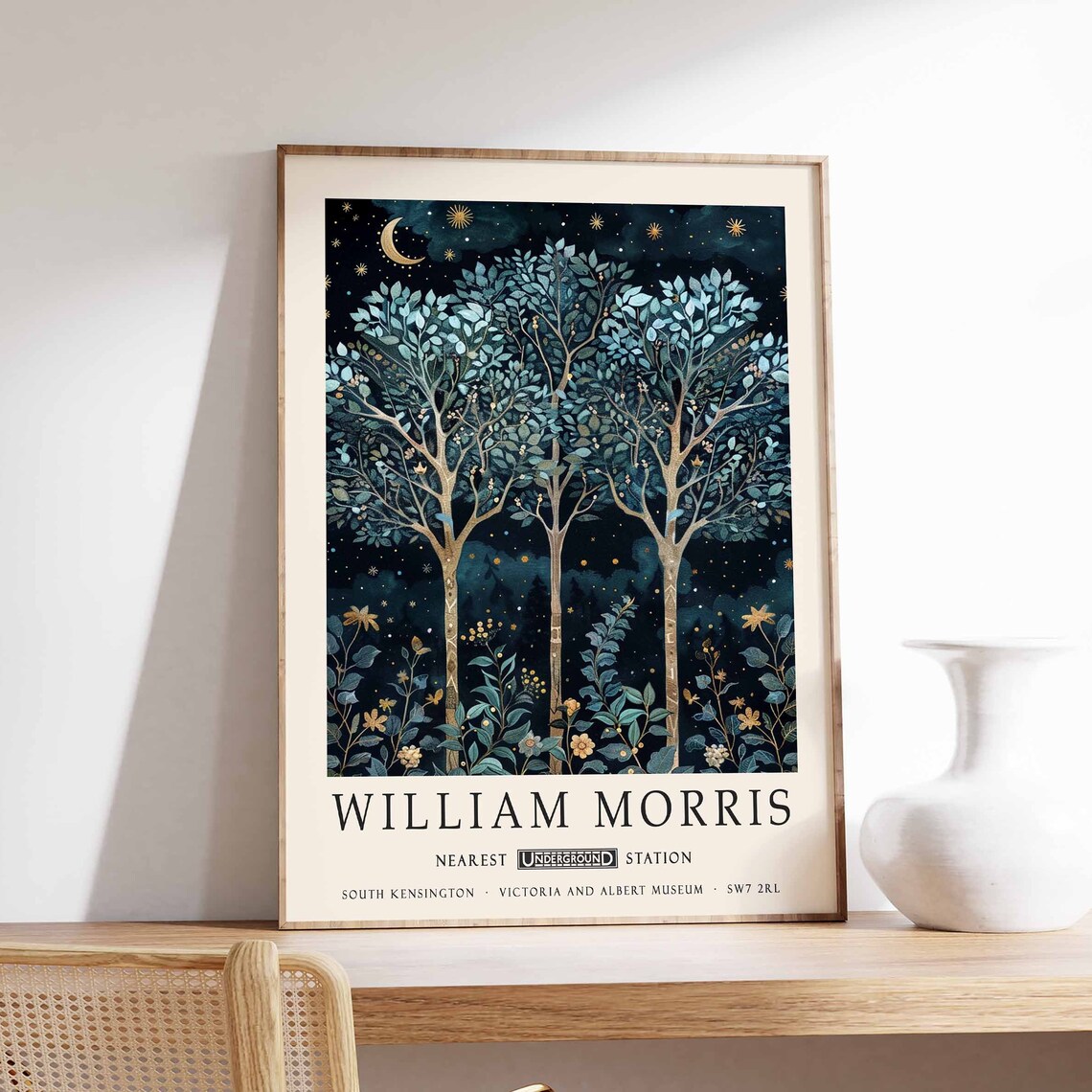 William Morris Moonlit Forest Trees Under Starry Night Sky Poster