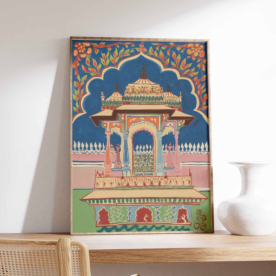 Pichwai Lakeside Domed Pavilion Palace Serene Water Art Poster