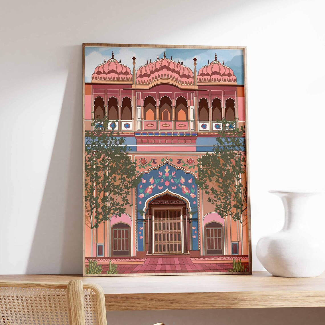 Pink Sandstone Triple Domed Palace Facade Rajasthani Art Poster