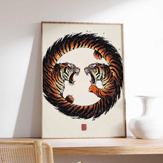 Japanese Tiger Print Japanese Poster Animal Art Tiger Poster Vintage Japanese Decor Abstract Art Asian Gift Oriental Art