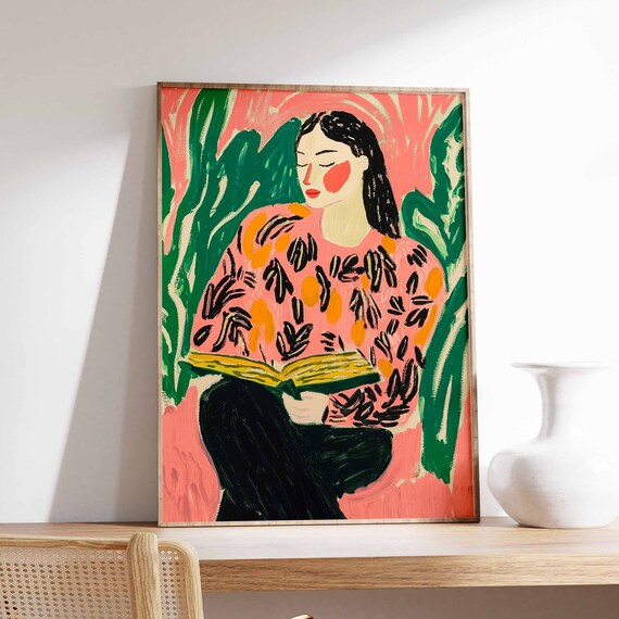 Fauvist Woman Reading Book Pink Portrait Bold Color Art Poster