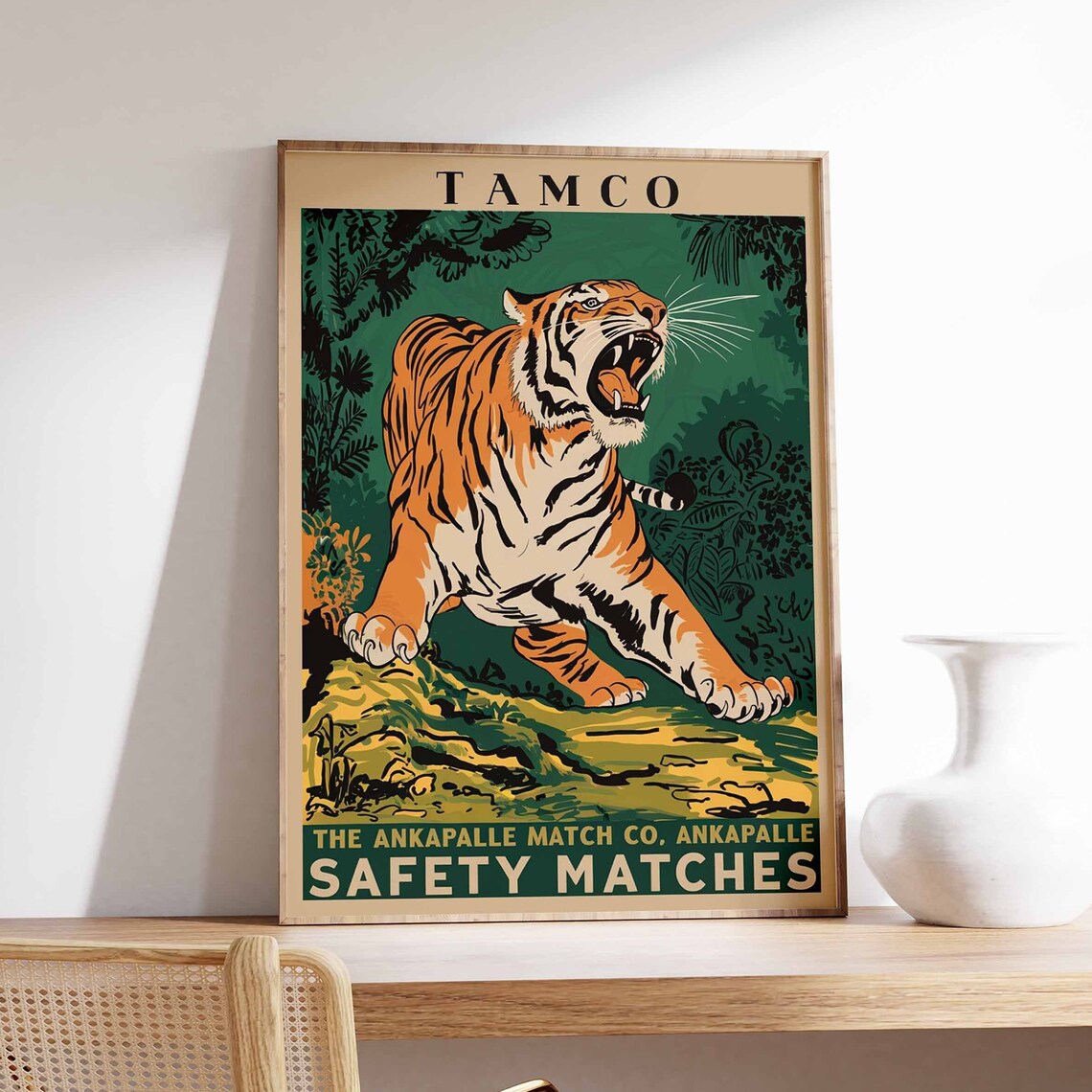 Tamco Tiger Safety Matches Vintage Indian Advertising Poster