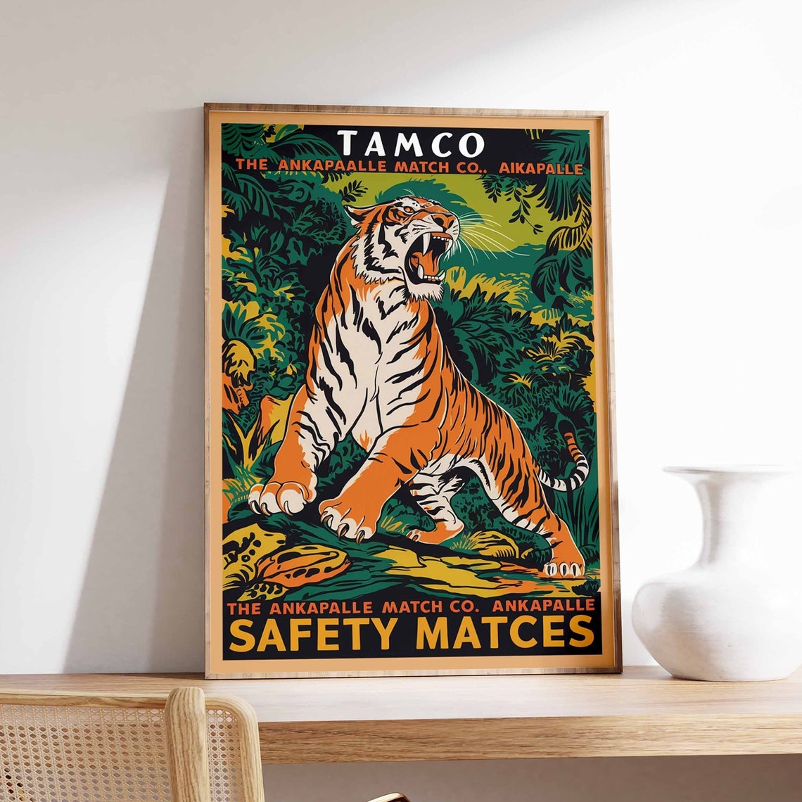 Vintage Tiger Print Indian Tiger Poster Tamco Matchbox Art Animal Print Animal Poster Animal Art Tropical Decor Jungle Art Tiger Art