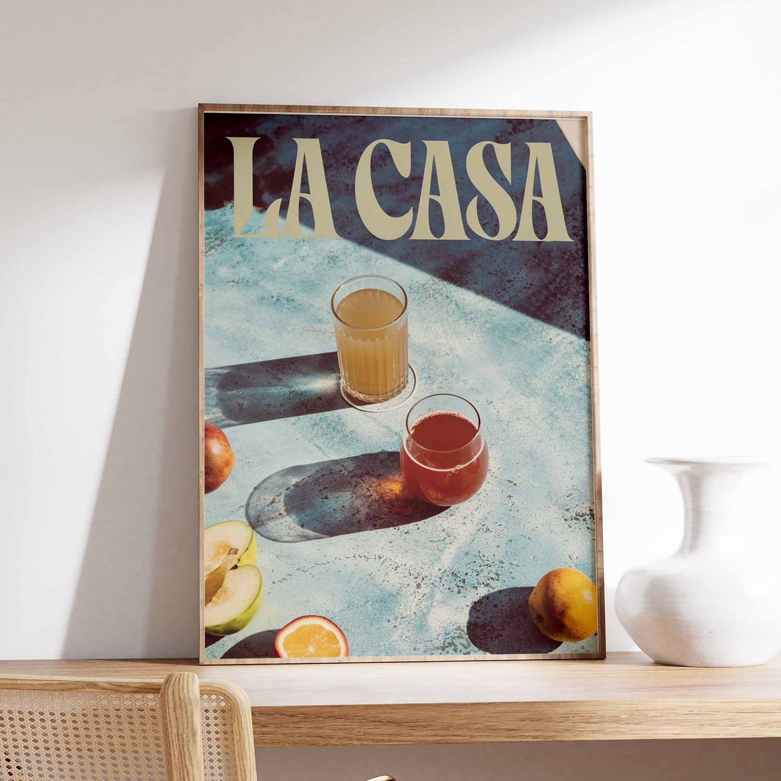 La Casa Retro Teal Tabletop Citrus Juice Moody Summer Art Print