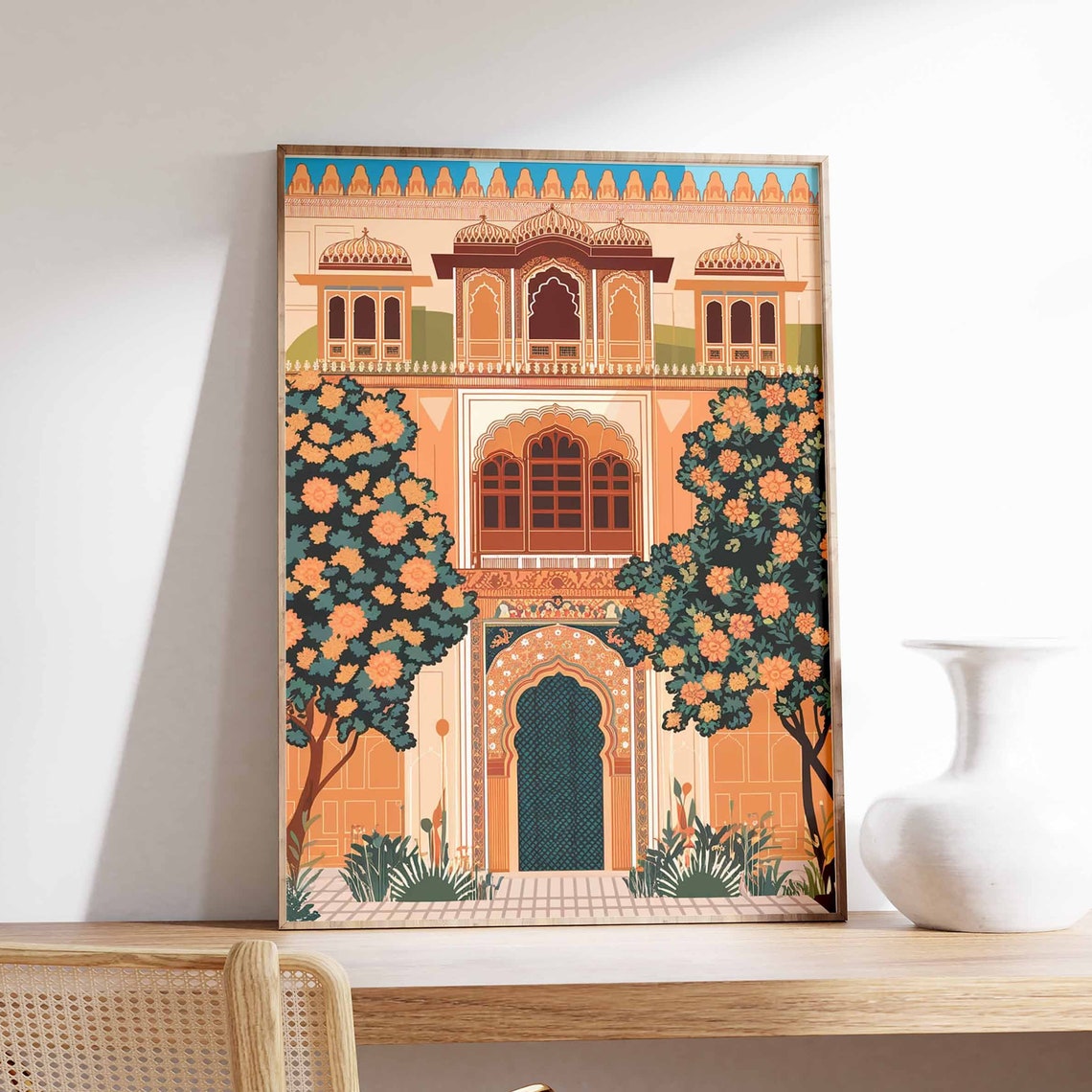 Indian Palace Blossoming Trees Arched Gateway Artwork Poster