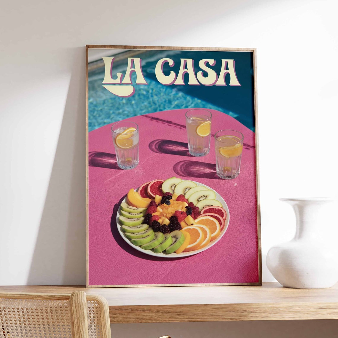 La Casa Magenta Poolside Table Fruit Salad Lemonade Art Poster