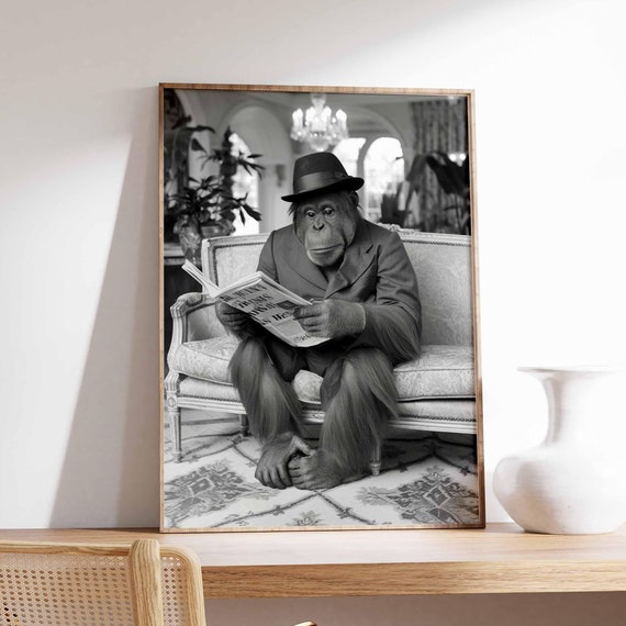 Funny Orangutan Poster Monkey Print Surreal Poster Photographic Art Funny Print Surrealist Art Animal Print Retro Decor Animal Gift
