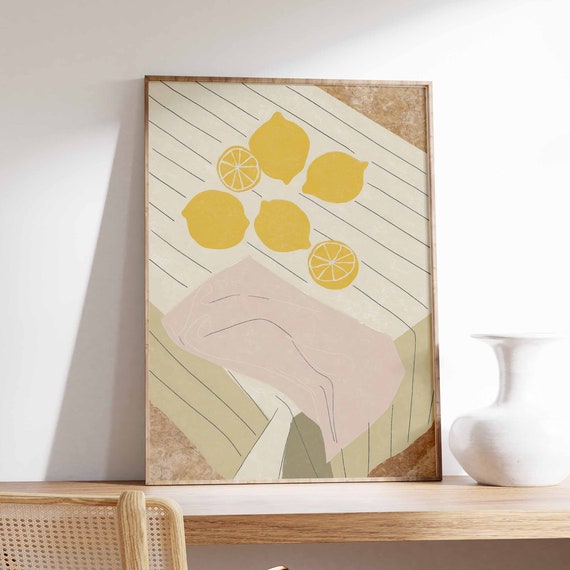 Lemons Poster Tropical Decor Lemon Print Kitchen Wall Art Boho Art Retro Food Art Kitchen Poster Kitchen Decor Food Poster Food Art
