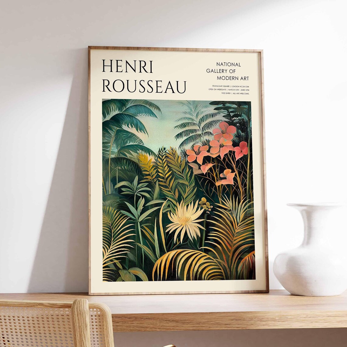 Henri Rousseau Coral Orange Blossoms in Dark Jungle Gallery Poster