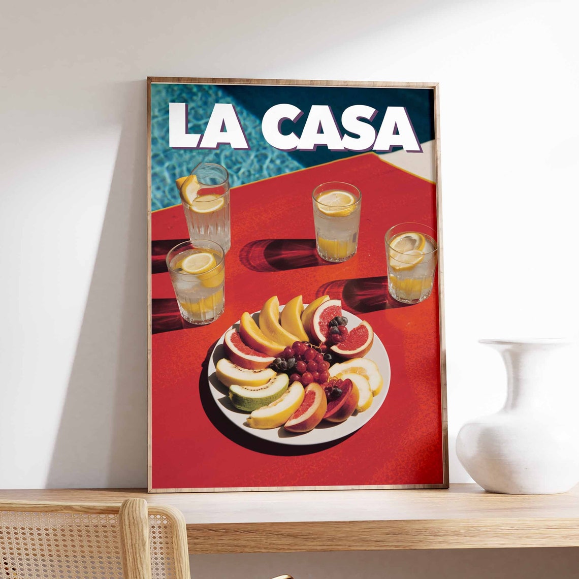 La Casa Retro Poolside Fruit Plate Lemon Drink Summer Art Print