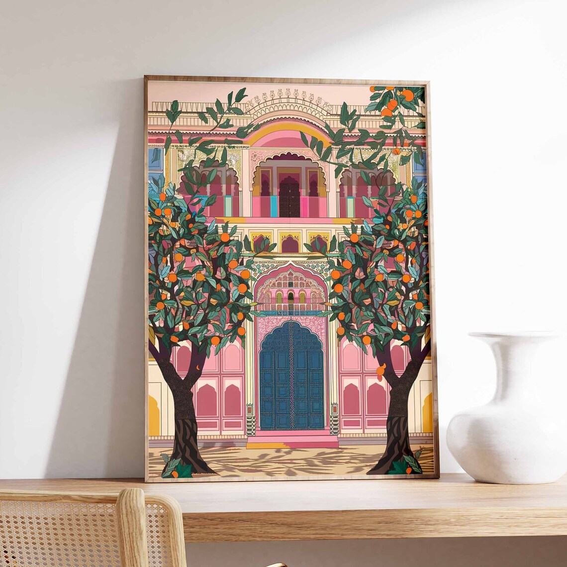 Pichwai Art Poster, Traditional Indian Botanical Decor