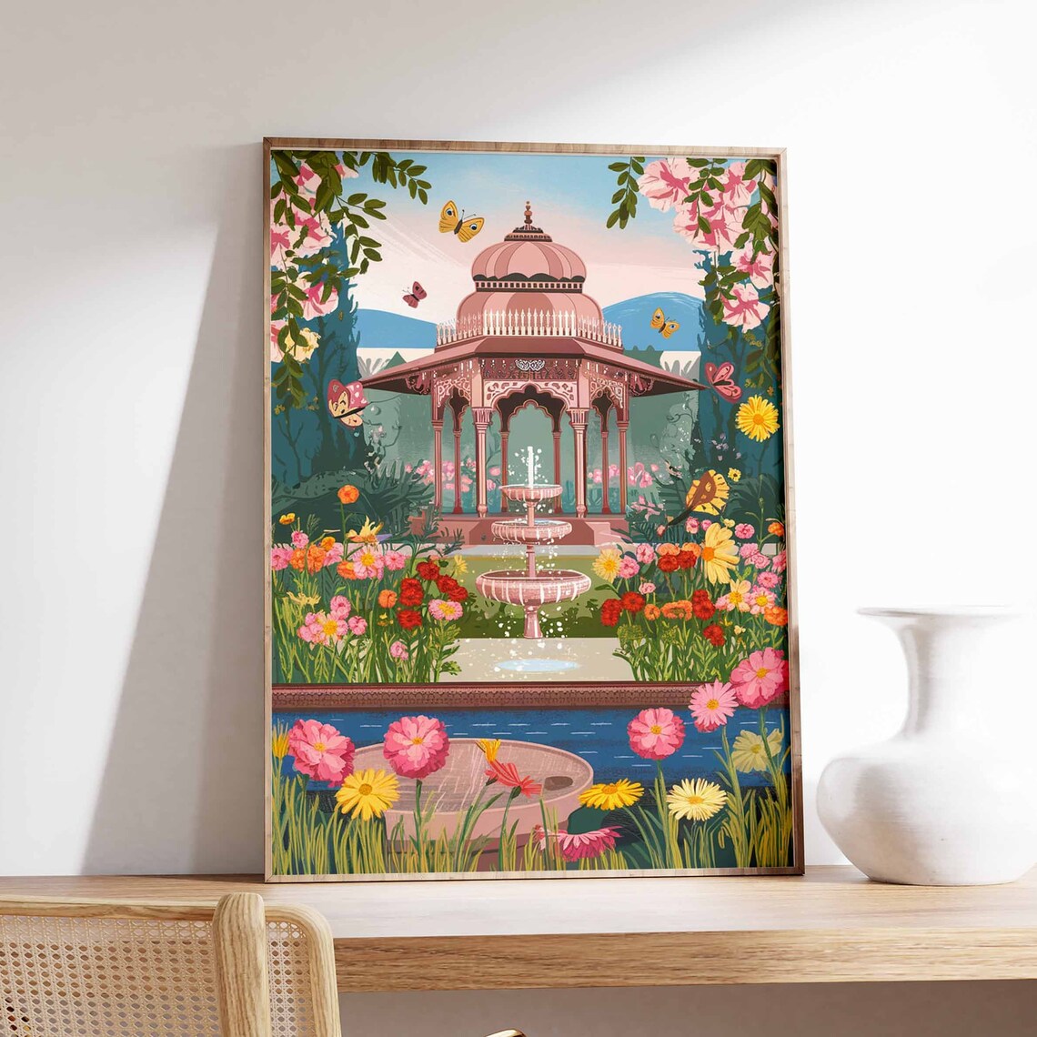 Indian Pavilion Butterfly Garden Fountain Traditional Poster