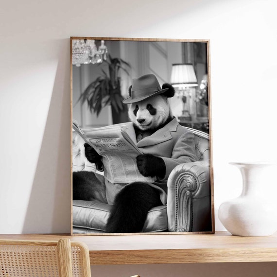 Funny Panda Poster Panda Print Surreal Poster Photographic Art Funny Print Surrealist Art Animal Print Retro Decor Animal Gift