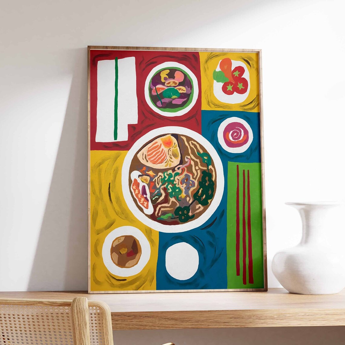 Vietnamese Noodle Soup Bowl Colorful Block Kitchen Art Poster
