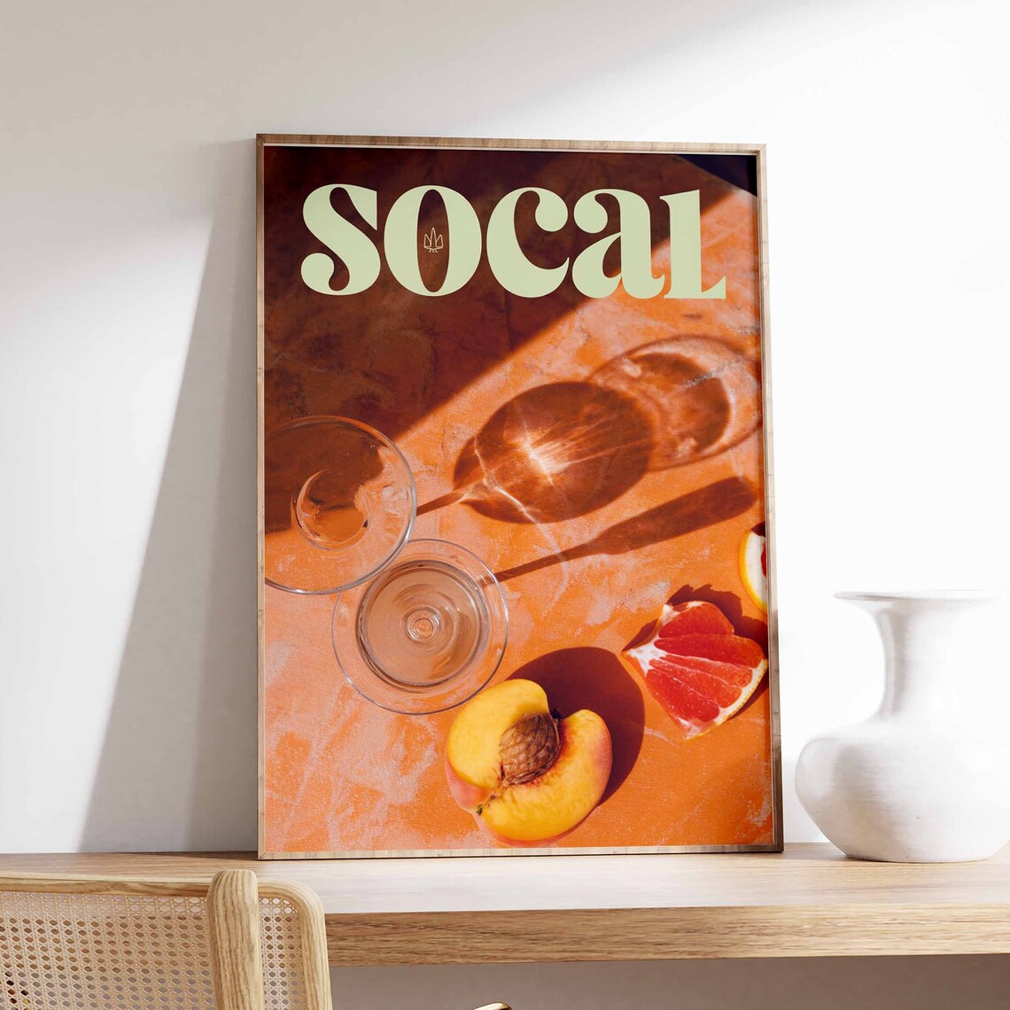 SoCal Retro Serif Terracotta Citrus Cocktail Long Shadow Print