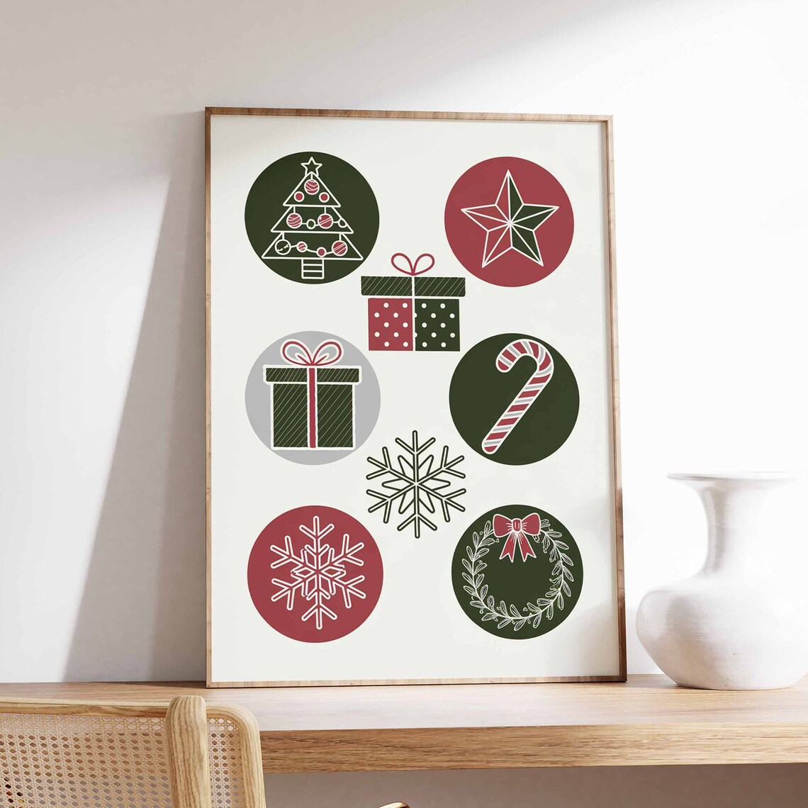 Mid Century Modern Christmas Badge Icons Tree Star Art Poster