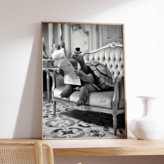Funny Animal Poster Turtle Print Surreal Poster Photographic Art Funny Print Surrealist Art Animal Print Retro Decor Animal Gift