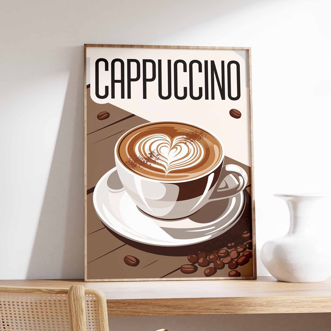 Creamy Cappuccino Heart Latte Art Coffee Cup Kitchen Cafe Poster