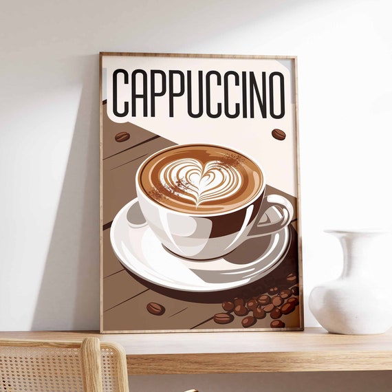 Cappuccino Poster Coffee Print Kitchen Decor Cafe Poster Retro Drinks Art Vintage Food Print Coffee Shop Decor