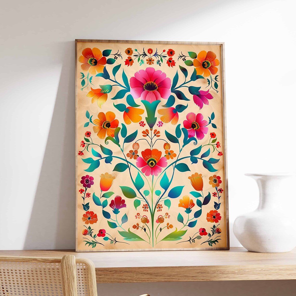 Bold Colorful Mexican Folk Floral Tree of Life Style Art Poster