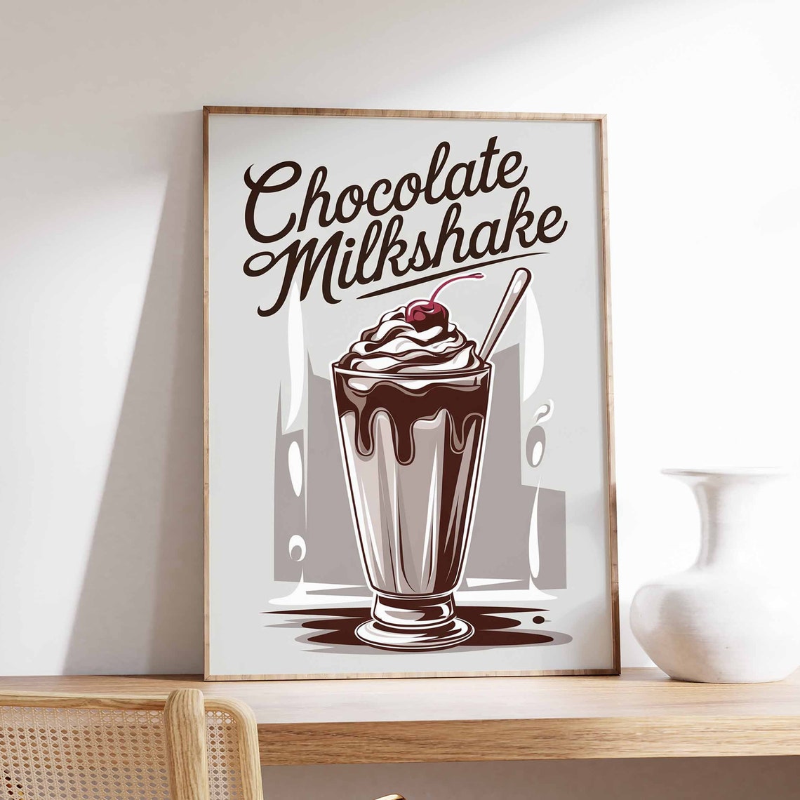Chocolate Milkshake Script Lettering Retro Diner Dessert Poster