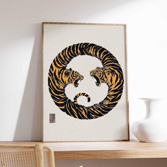 Japanese Tiger Print Japanese Poster Animal Art Tiger Poster Vintage Japanese Decor Abstract Art Asian Gift Oriental Art