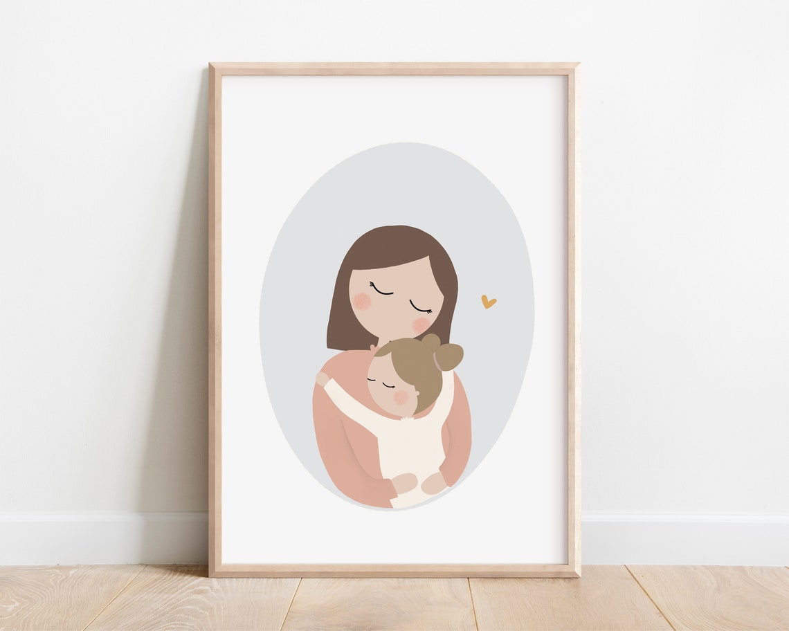 Mom And Daughter Art Print Mother And Daughter Print Mom And Child Art Mom And Daughter Portrait