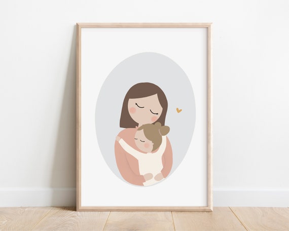 Mom And Daughter Art Print Mother And Daughter Print Mom And Child Art Mom And Daughter Portrait