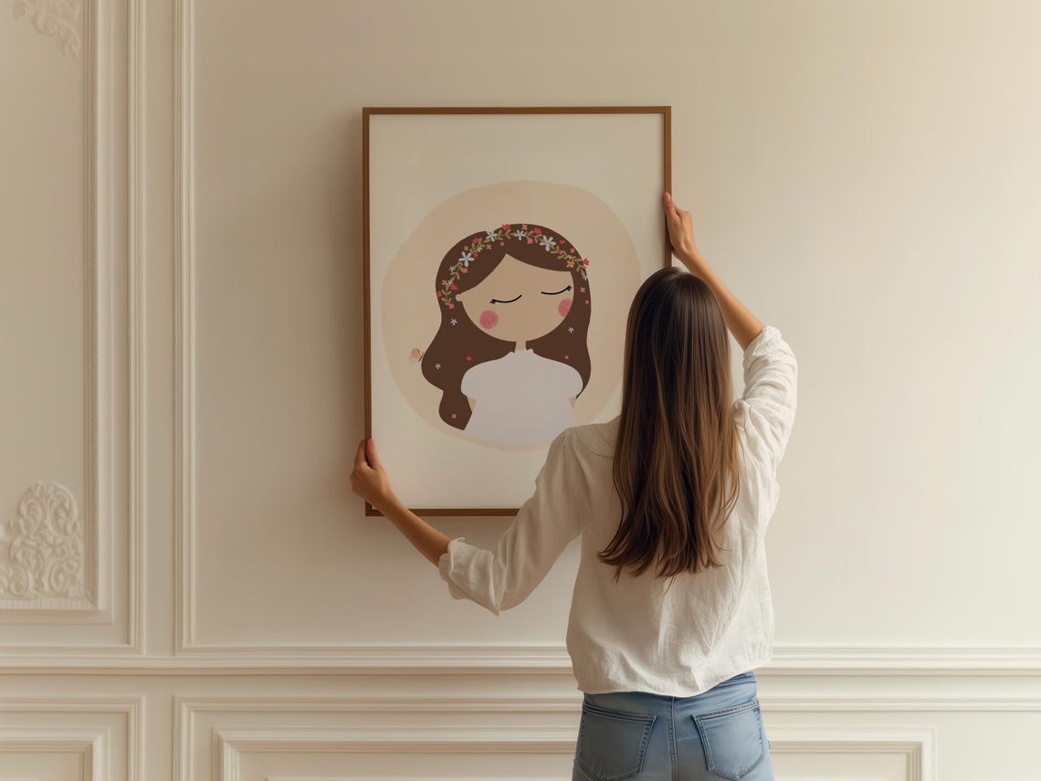 Spring Girl Art Print Girls Flower Art Flower Girl Print Girl With Flower Hair Floral Lady Print Spring Wall Prints - Image 2